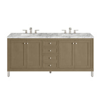 72" Chicago Double Vanity, Walnut Whisper with Carrara White Marble Top