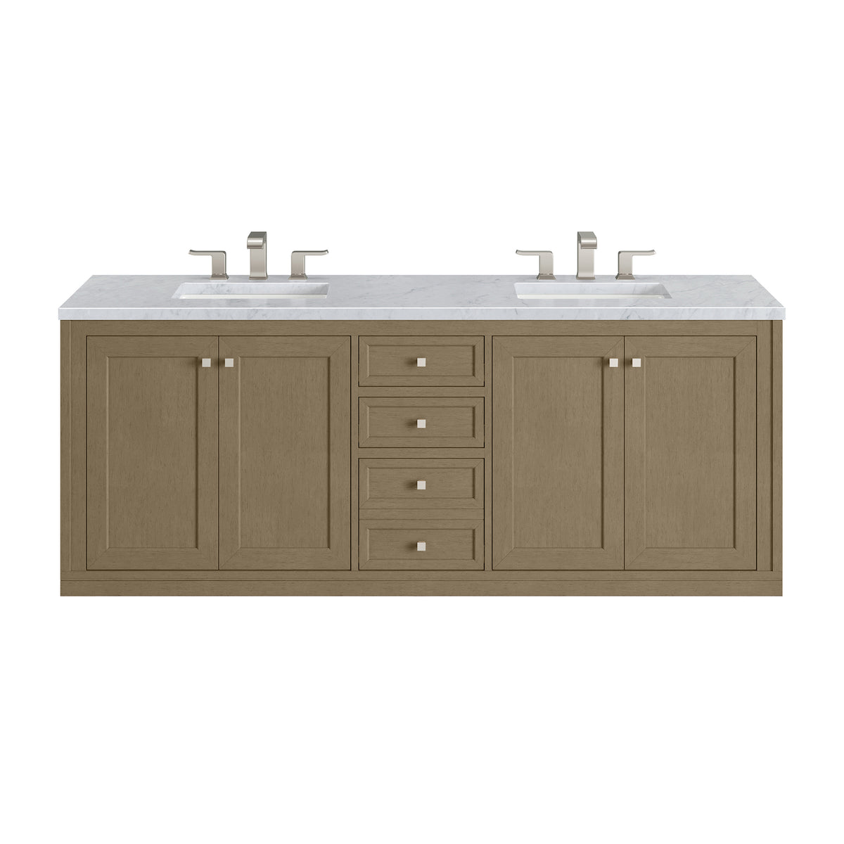 72" Chicago Double Vanity, Walnut Whisper with Carrara White Marble Top