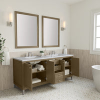 72" Chicago Double Vanity, Walnut Whisper with Carrara White Marble Top