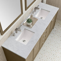 72" Chicago Double Vanity, Walnut Whisper with Carrara White Marble Top