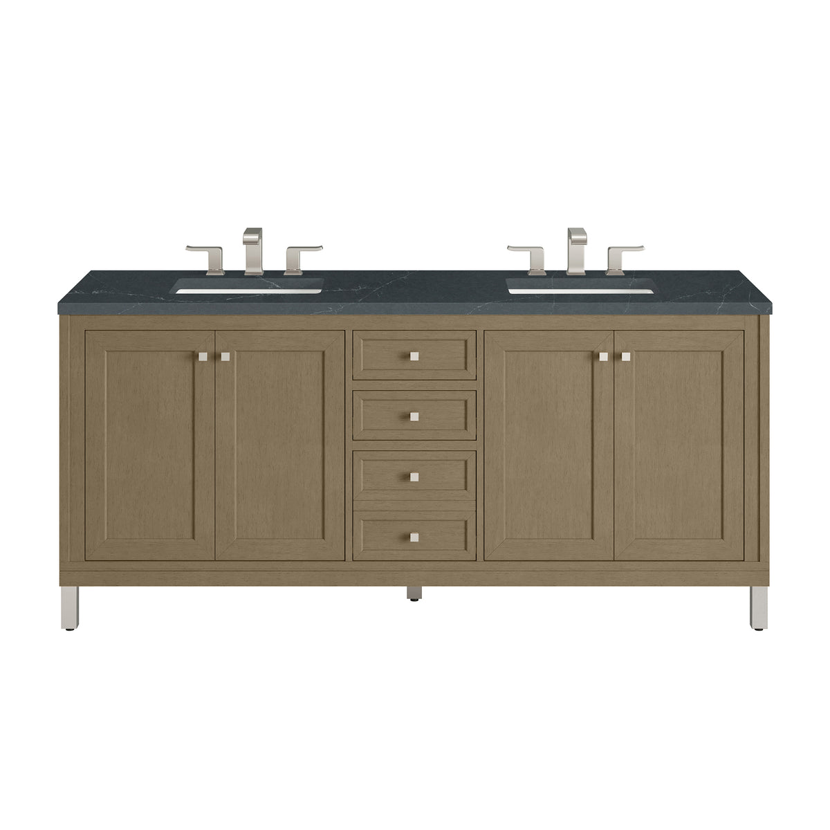 72" Chicago Double Vanity, Walnut Whisper with Charcoal Soapstone Top
