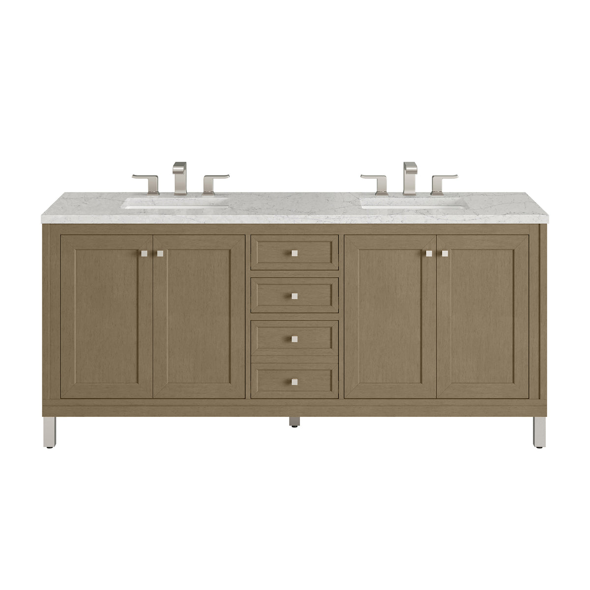 72" Chicago Double Vanity, Walnut Whisper with Eternal Jasmine Pearl Top