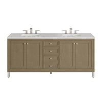 72" Chicago Double Vanity, Walnut Whisper with Eternal Jasmine Pearl Top