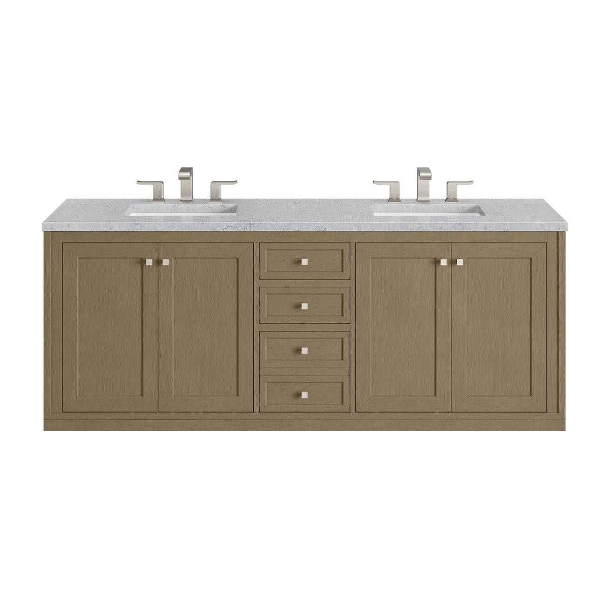 72" Chicago Double Vanity, Walnut Whisper with Eternal Jasmine Pearl Top