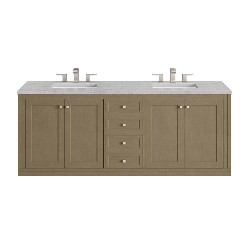 72" Chicago Double Vanity, Walnut Whisper with Eternal Jasmine Pearl Top