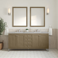 72" Chicago Double Vanity, Walnut Whisper with Eternal Jasmine Pearl Top