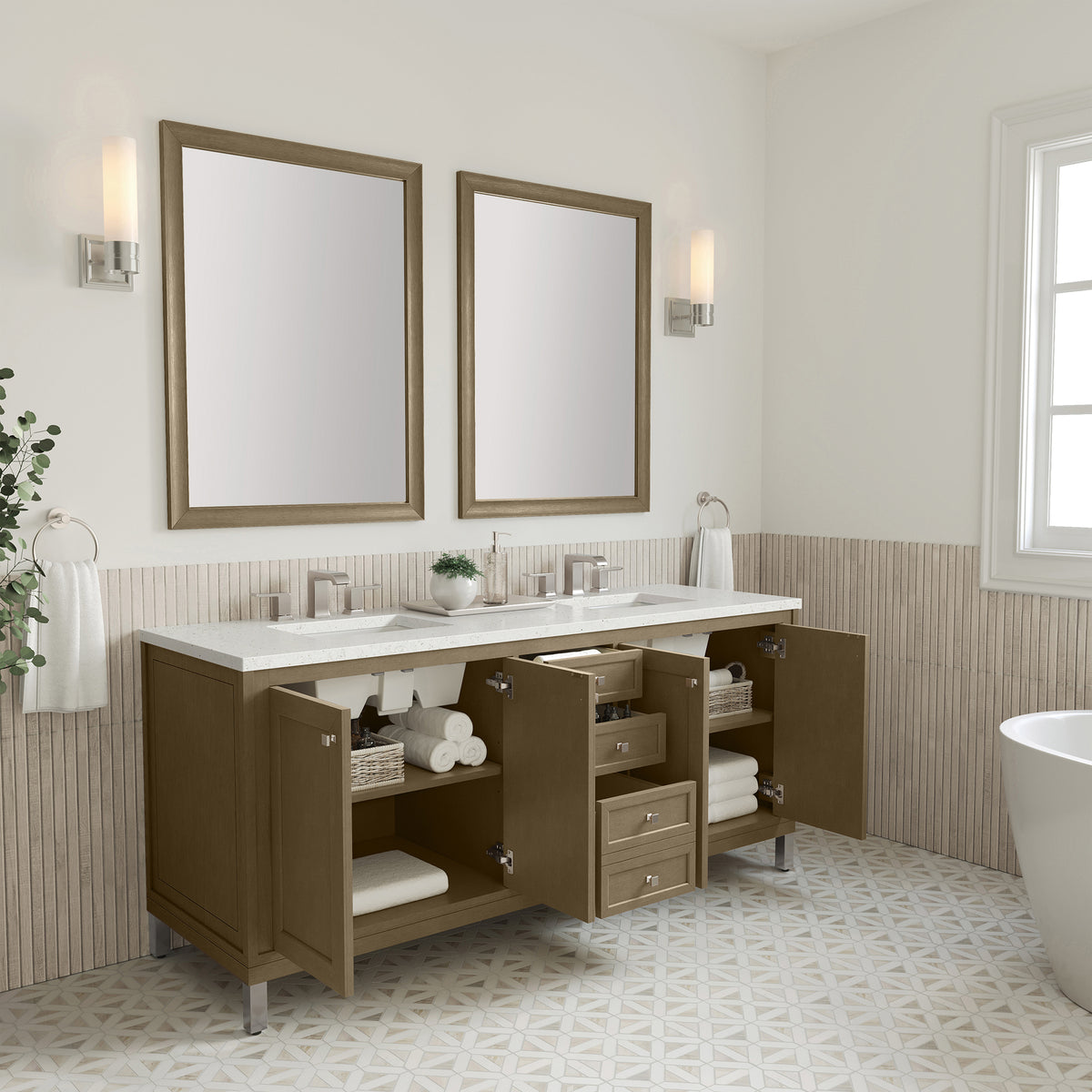 72" Chicago Double Vanity, Walnut Whisper with Lime Delight Top