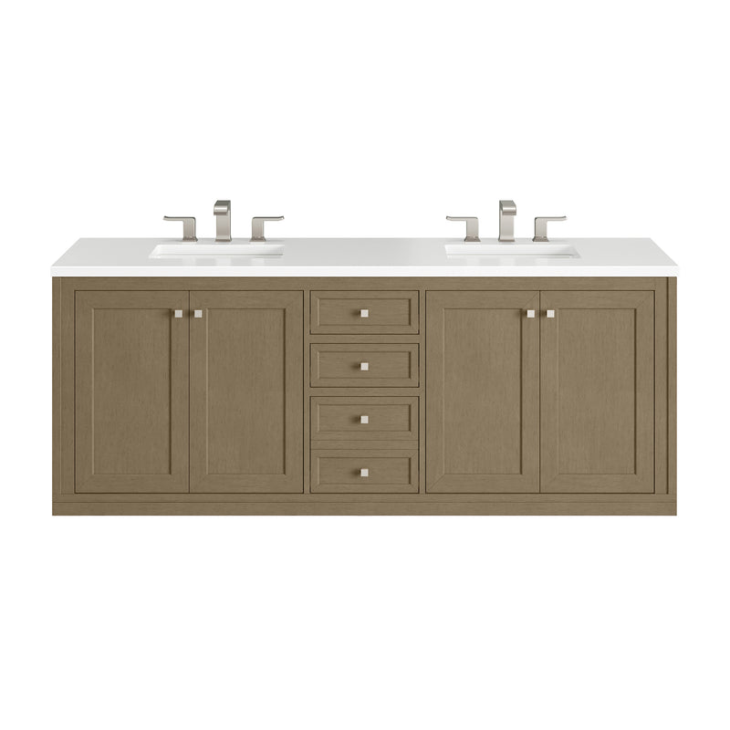 72" Chicago Double Vanity, Walnut Whisper with White Zeus Top