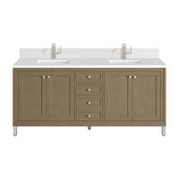 72" Chicago Double Vanity, Walnut Whisper with White Zeus Top & Backsplash