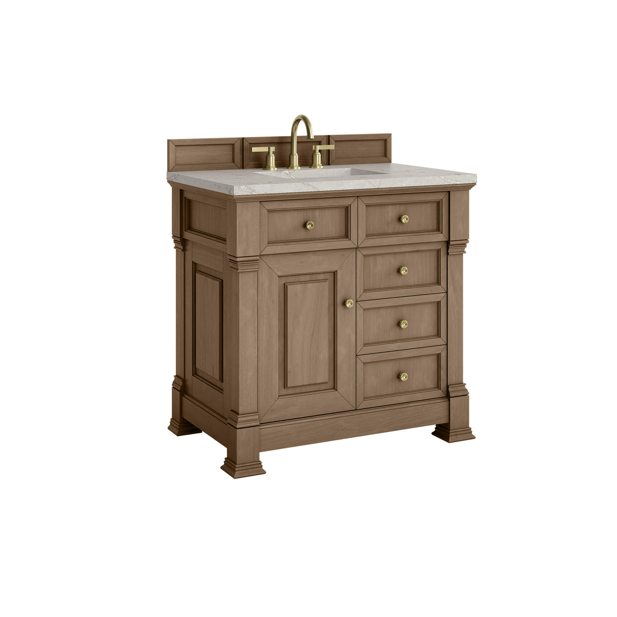 36" Brookfield Single Vanity, Pecan with Victorian Silver Silestone Top