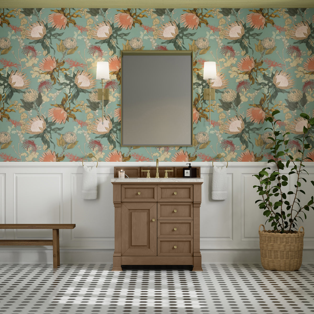 36" Brookfield Single Vanity, Pecan with Victorian Silver Silestone Top