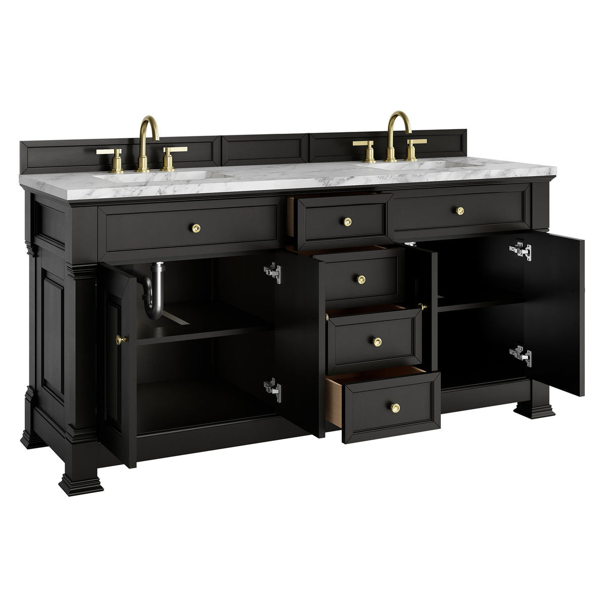 72" Brookfield Double Vanity, Black Onyx with Carrara White Marble Top