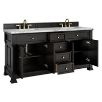 72" Brookfield Double Vanity, Black Onyx with Carrara White Marble Top