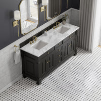 72" Brookfield Double Vanity, Black Onyx with Carrara White Marble Top