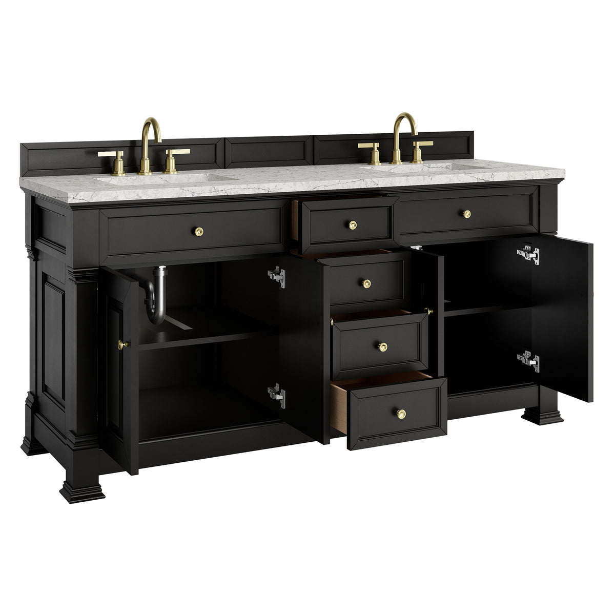 72" Brookfield Double Vanity, Black Onyx with Eternal Jasmine Pearl Top