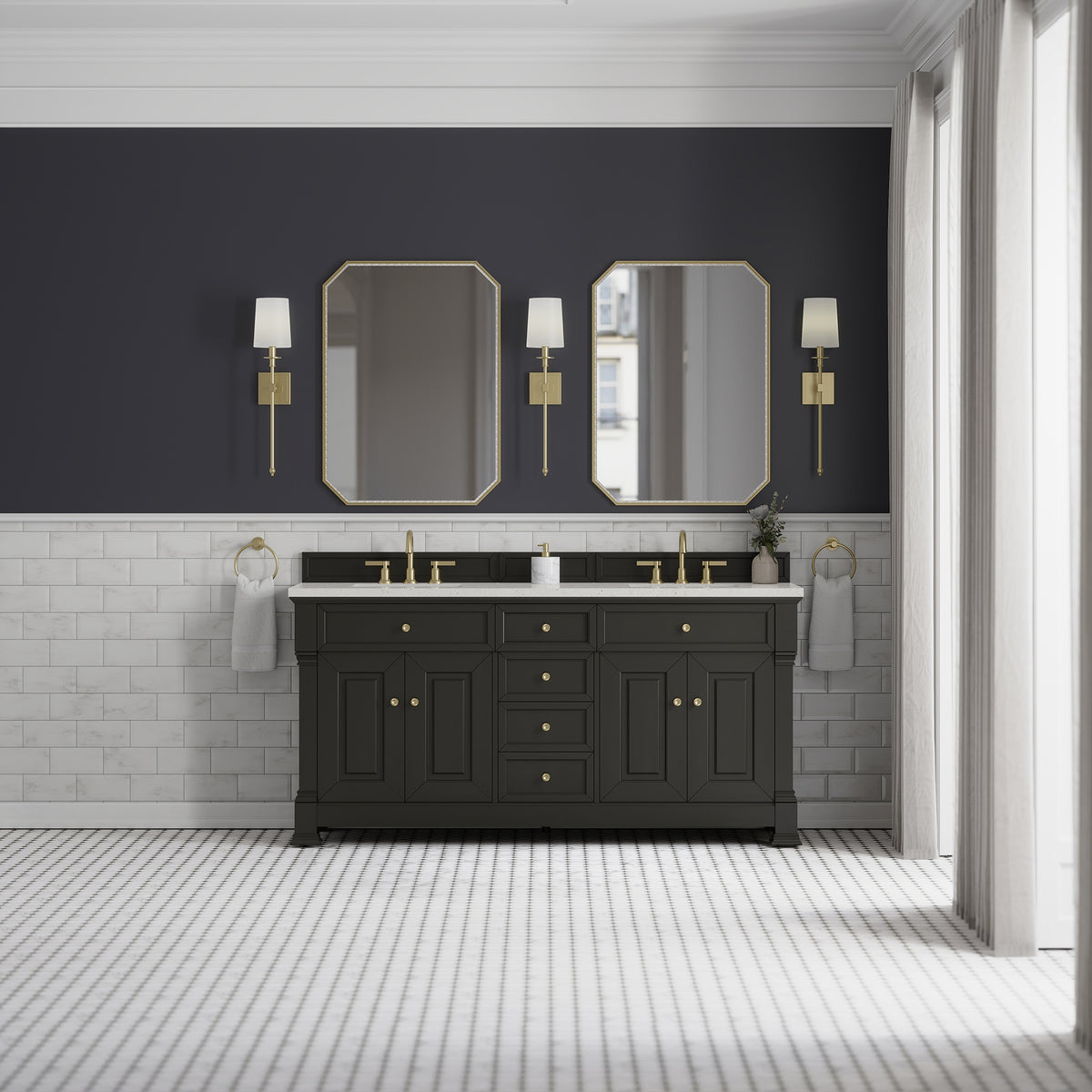 72" Brookfield Double Vanity, Black Onyx with Lime Delight Top