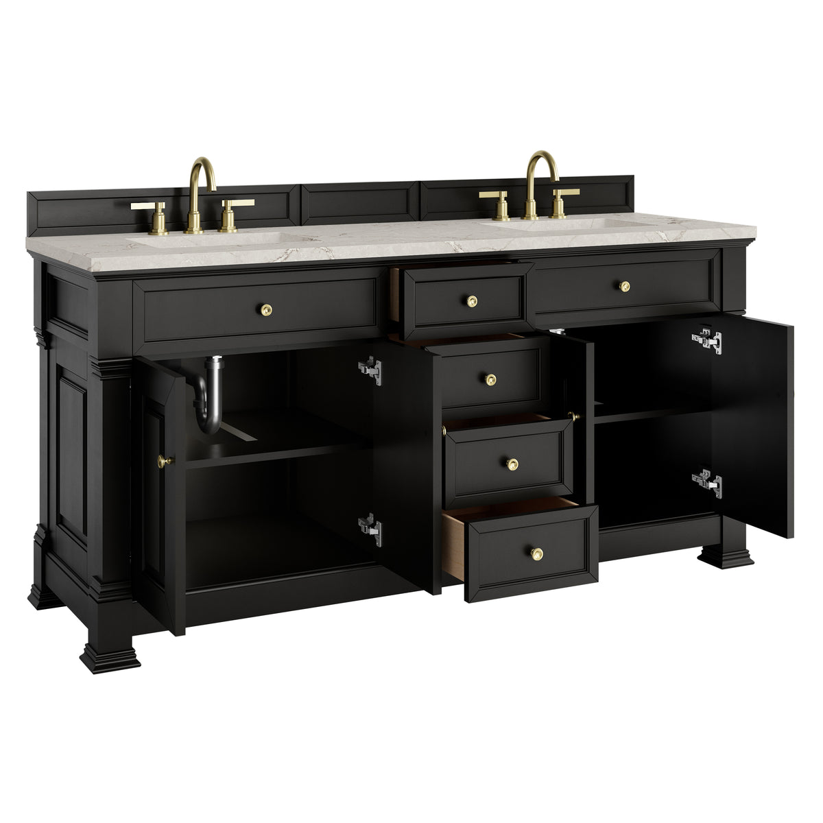 72" Brookfield Double Vanity, Black Onyx with Victorian Silver Top