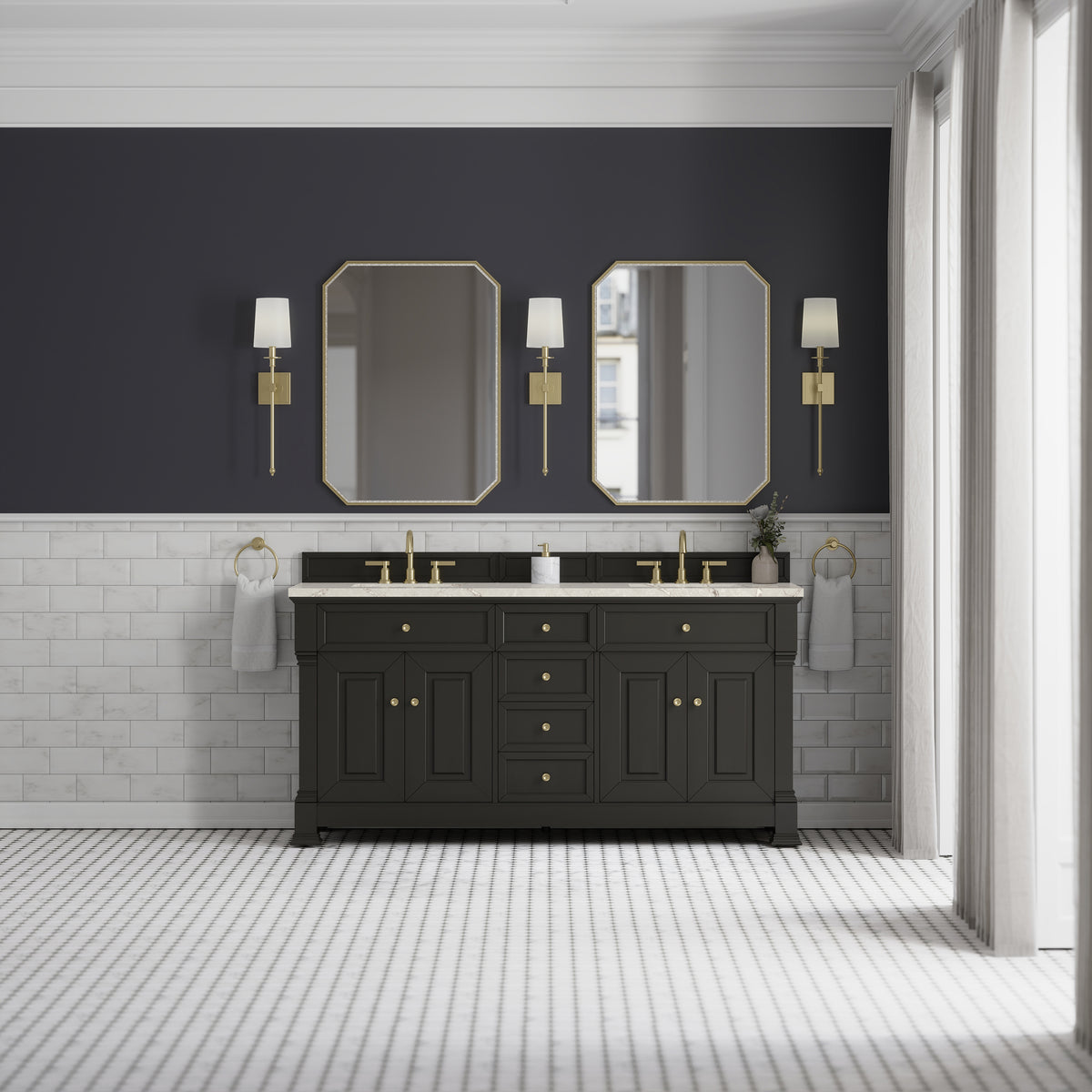 72" Brookfield Double Vanity, Black Onyx with Victorian Silver Top