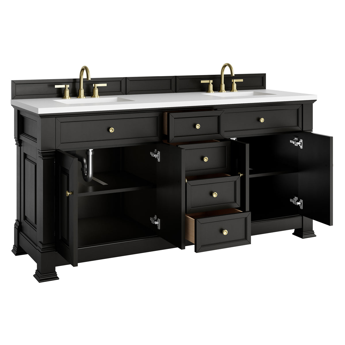 72" Brookfield Double Vanity, Black Onyx with White Zeus Top