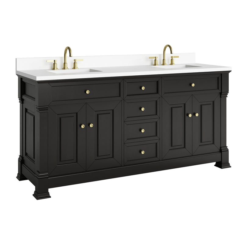 72" Brookfield Double Vanity, Black Onyx with White Zeus Top & Backsplash