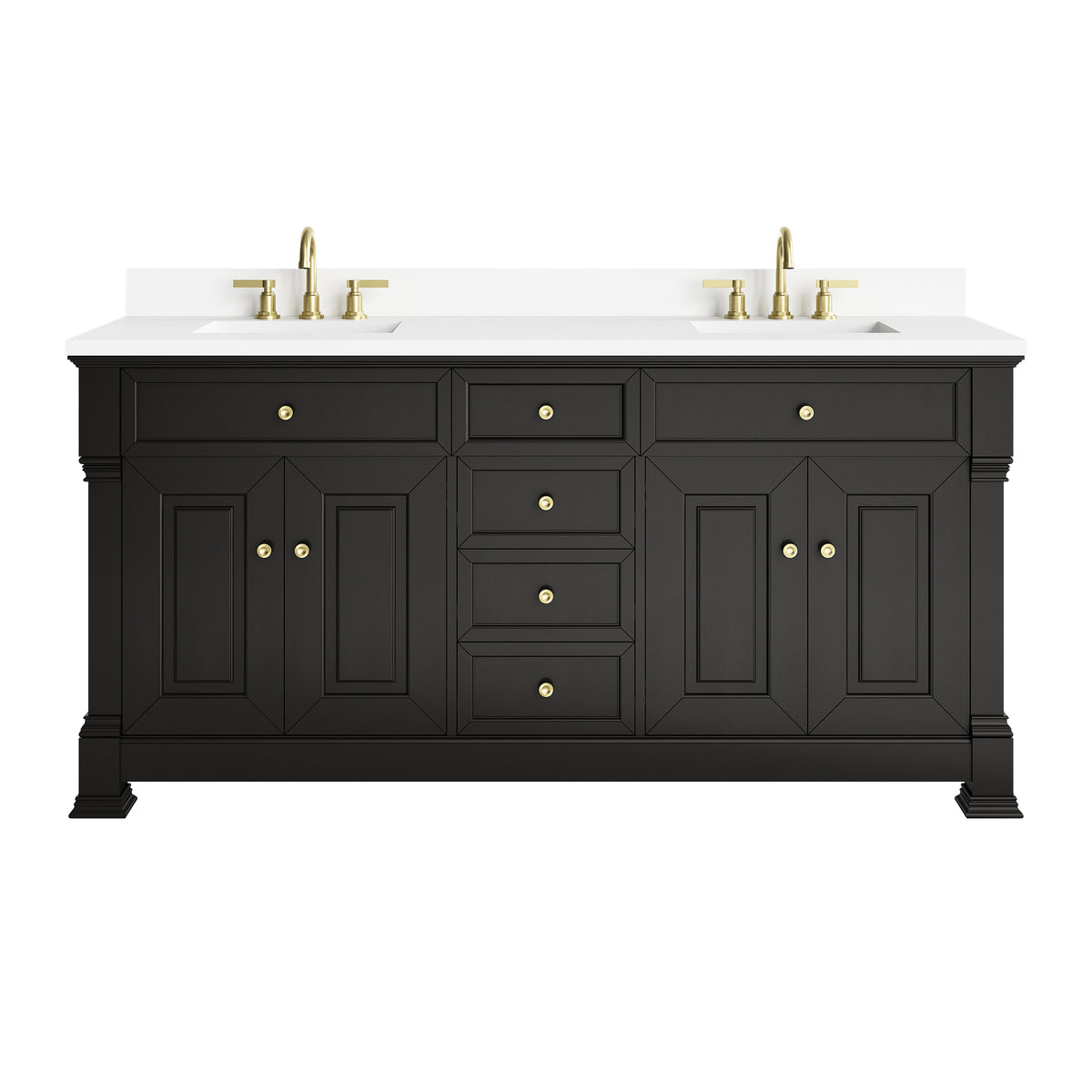 72" Brookfield Double Vanity, Black Onyx with White Zeus Top & Backsplash