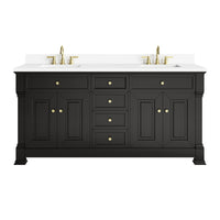 72" Brookfield Double Vanity, Black Onyx with White Zeus Top & Backsplash