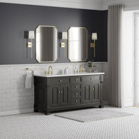 72" Brookfield Double Vanity, Black Onyx with White Zeus Top & Backsplash