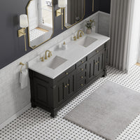 72" Brookfield Double Vanity, Black Onyx with White Zeus Top & Backsplash