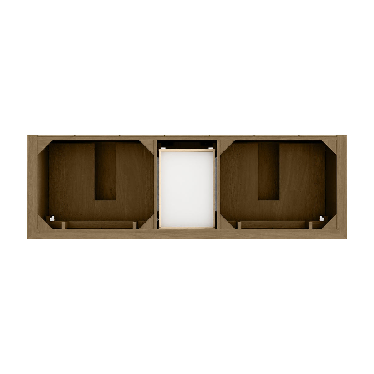 72" Brookfield Double Vanity, Honey Oak with White Zeus Single Faucet Top & Backsplash