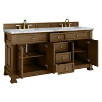 72" Brookfield Double Vanity, Honey Oak with Carrara White Marble Top
