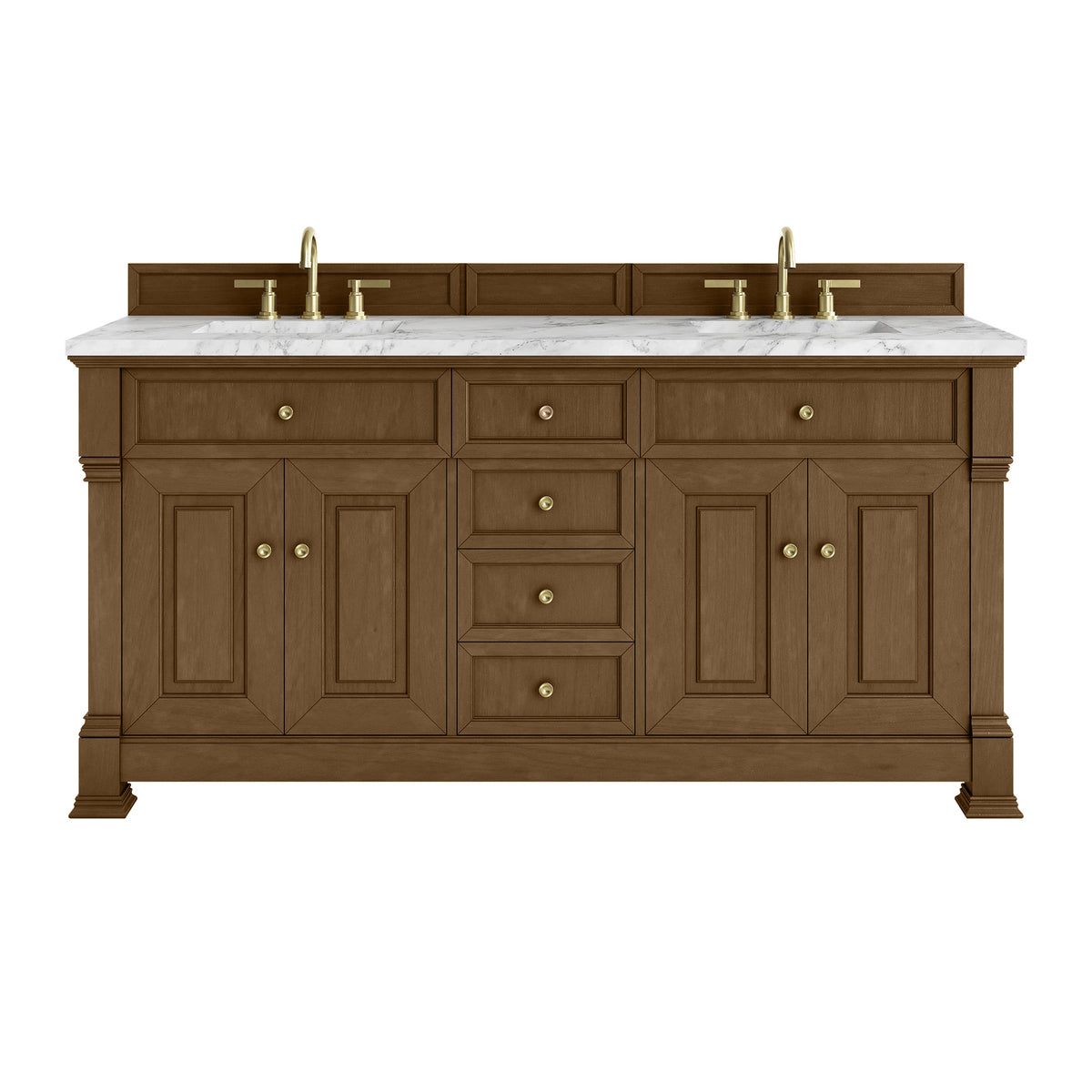 72" Brookfield Double Vanity, Honey Oak with Carrara White Marble
