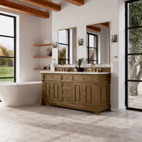 72" Brookfield Double Vanity, Honey Oak with Carrara White Marble Top