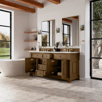 72" Brookfield Double Vanity, Honey Oak with Carrara White Marble Top