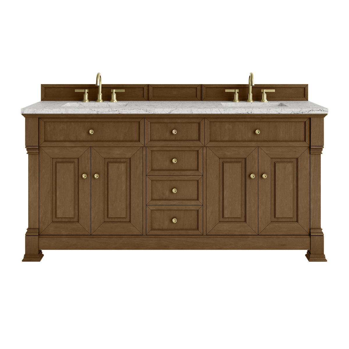 72" Brookfield Double Vanity, Honey Oak with Eternal Jasmine Pearl