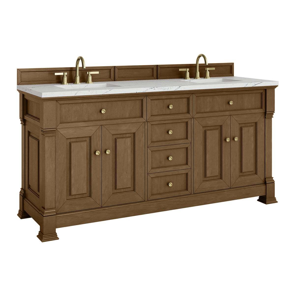 72" Brookfield Double Vanity, Honey Oak with Ethereal Noctis Top