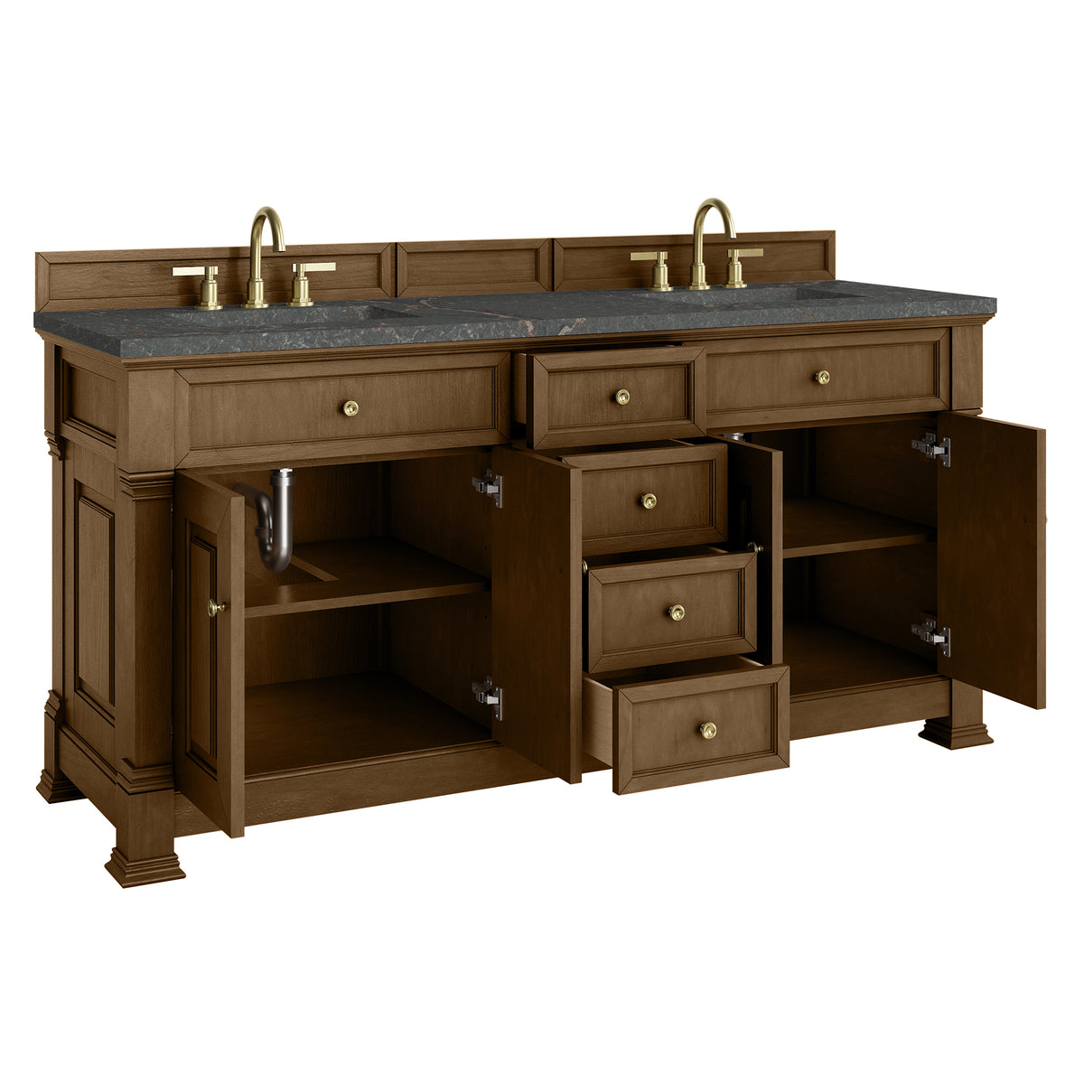 72" Brookfield Double Vanity, Honey Oak with Parisien Bleu Top