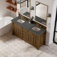 72" Brookfield Double Vanity, Honey Oak with Parisien Bleu Top