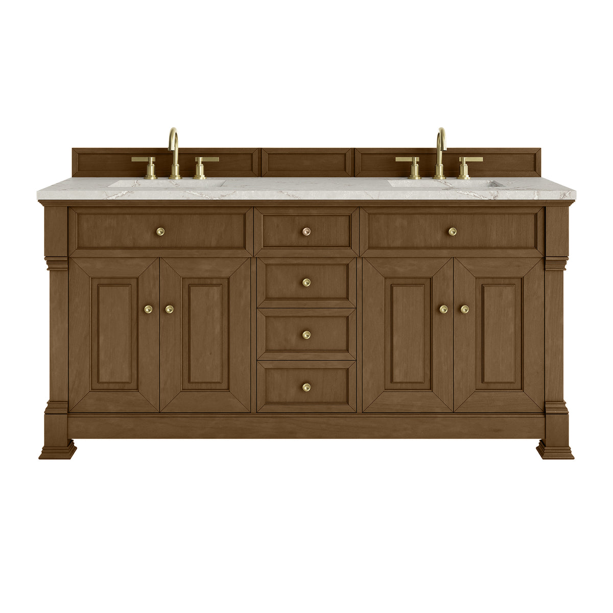 72" Brookfield Double Vanity, Honey Oak with White Zeus Top