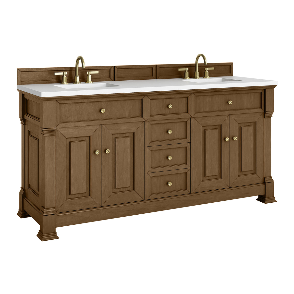 72" Brookfield Double Vanity, Honey Oak with White Zeus Top