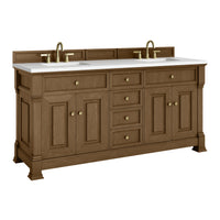 72" Brookfield Double Vanity, Honey Oak with White Zeus Top