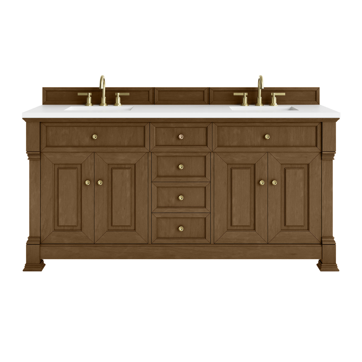 72" Brookfield Double Vanity, Honey Oak with White Zeus Top