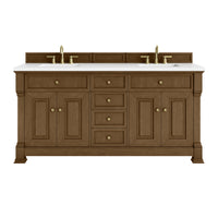 72" Brookfield Double Vanity, Honey Oak with White Zeus Top