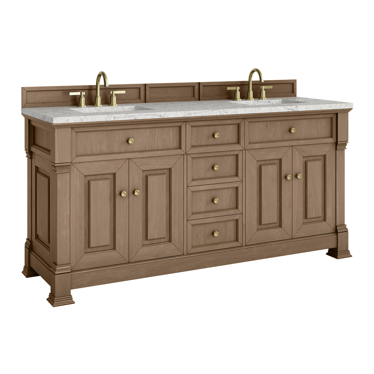 72" Brookfield Double Vanity, Pecan with Eternal Jasmine Pearl