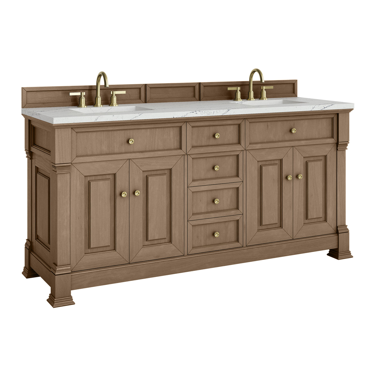72" Brookfield Double Vanity, Pecan with Ethereal Noctis Top