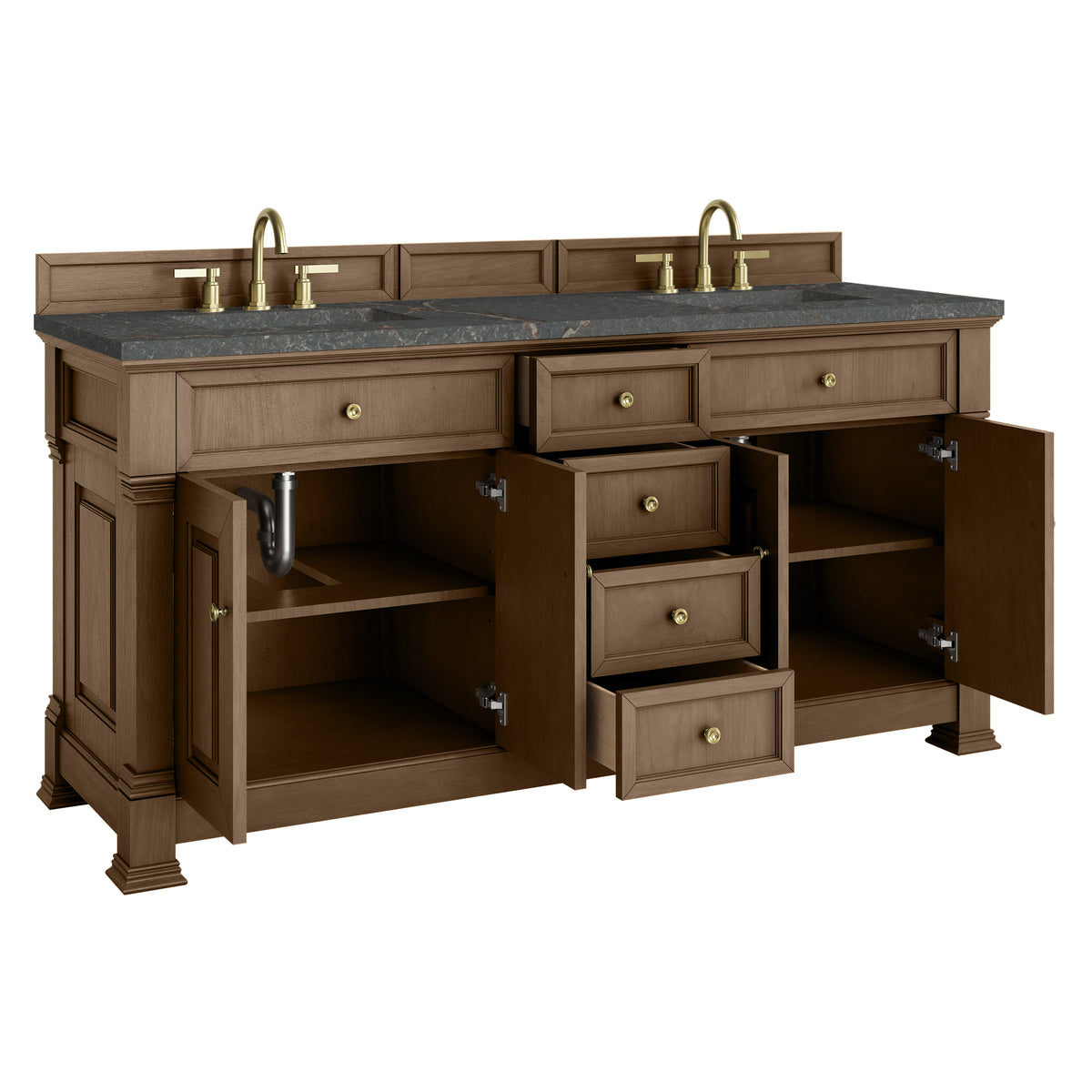 72" Brookfield Double Vanity, Pecan with Parisien Bleu Top