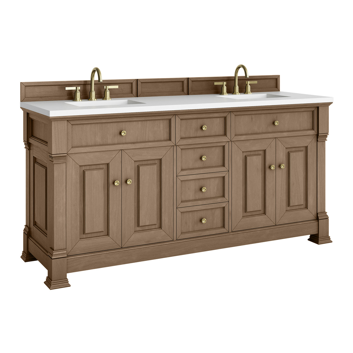 72" Brookfield Double Vanity, Pecan with White Zeus Top