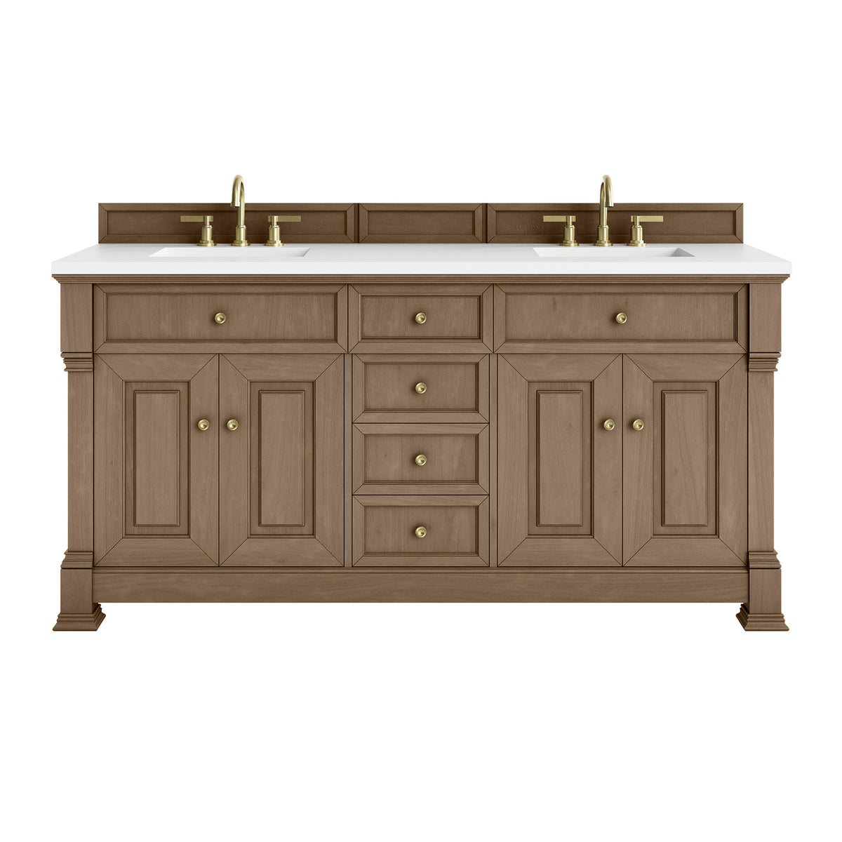 72" Brookfield Double Vanity, Pecan with White Zeus Top