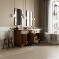 72" Brookfield Double Vanity, Pecan with White Zeus Top