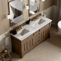 72" Brookfield Double Vanity, Pecan with White Zeus Top