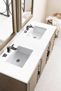 60" Portland Double Bathroom Vanity, Whitewashed Walnut w/ White Zeus Quartz Top